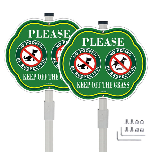 No Pooping Dog Signs with Stake, Keep off Grass Yard Sign,10x12 Inches Aluminum Metal Signs, Fade Resistant, Weatherproof, Indoor or Outdoor Use Classic （2 Pack）