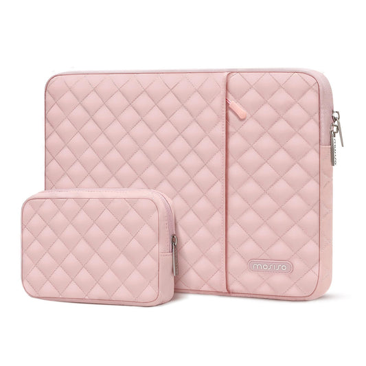MOSISO Laptop Case 13 inch, 13 inch Laptop Sleeve Compatible with MacBook Air M4 M3 M2 M1 2025-2018/Pro M2 M1 2025-2016, Square Quilted Vertical Computer Bag with Pocket&Small Case, Chalk Pink