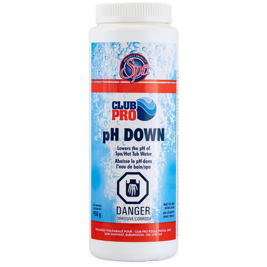 Club Pro | pH Down 950g | Lowers pH in Hot Tub & Spa | Can Be Used with Other Hot Tub Chemicals Such As Bromine Chlorine Alk pH Up & Hot Tub Accessories Such As Puck Floater & Dispenser