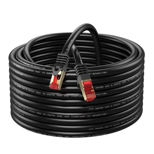 Abireiv Cat6 Outdoor Ethernet Cable 50ft,Outdoor Shielded Grounded UV Resistant Waterproof Buried-able Network Cord Compatible for Ca6/Cat5/Cat5e,for Game,Router,LAN,TV