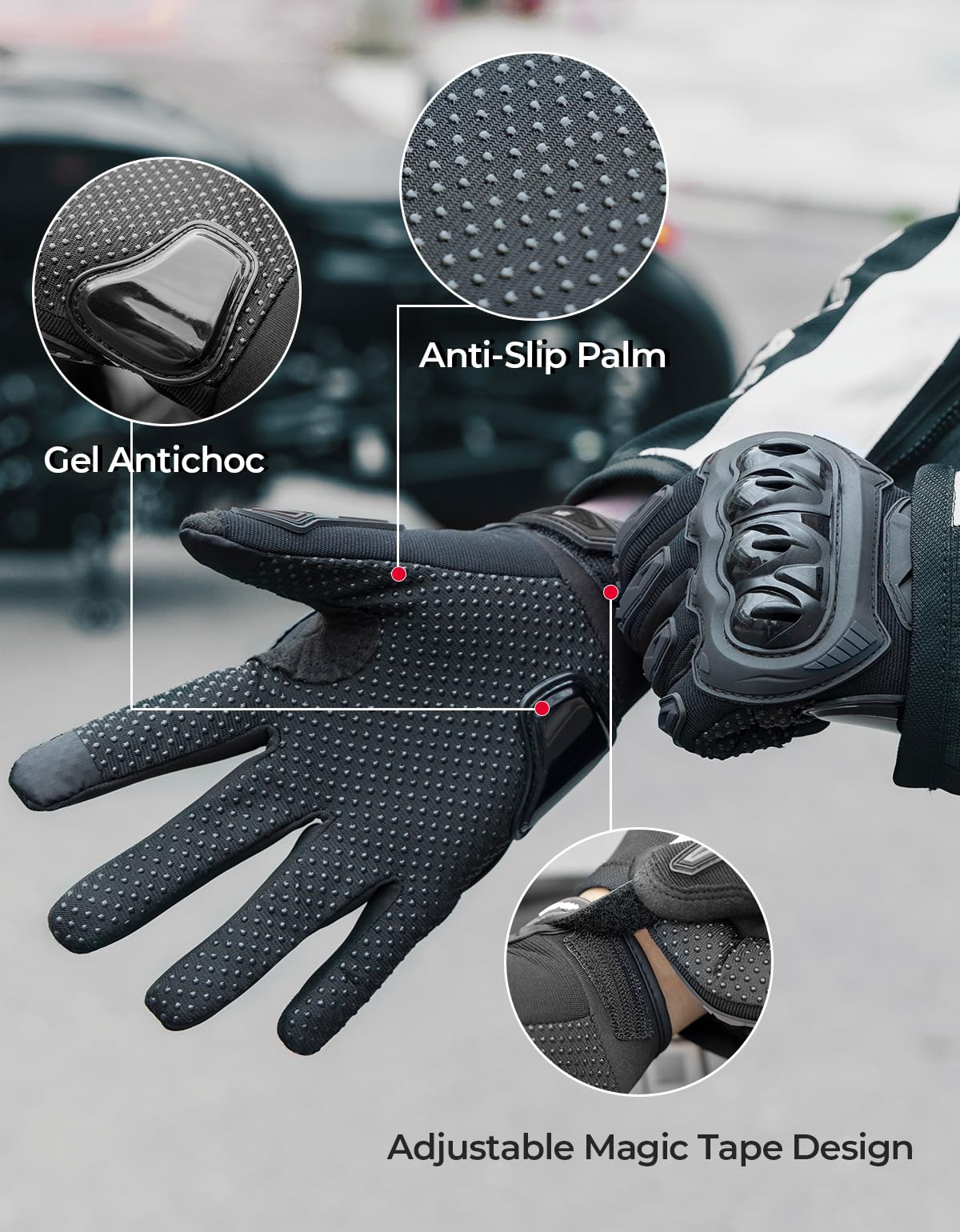 KEMIMOTO Motorcycle Gloves for Men, Touchscreen Riding Gloves with Shell, Anti-Slip for Motorbike, Dirtbike, Racing, Cycling, Dirt Bike, ATV, UTV, Motocross, Camping, Hiking (Black,Large)
