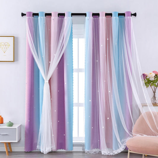XiDi Blackout Rainbow Curtains 2 Panels for Girls Kids Bedroom Nursery Living Room Decor Rideaux Occultants Drapery with Eyelet for Windows W34xL63 Inch Wall Decals