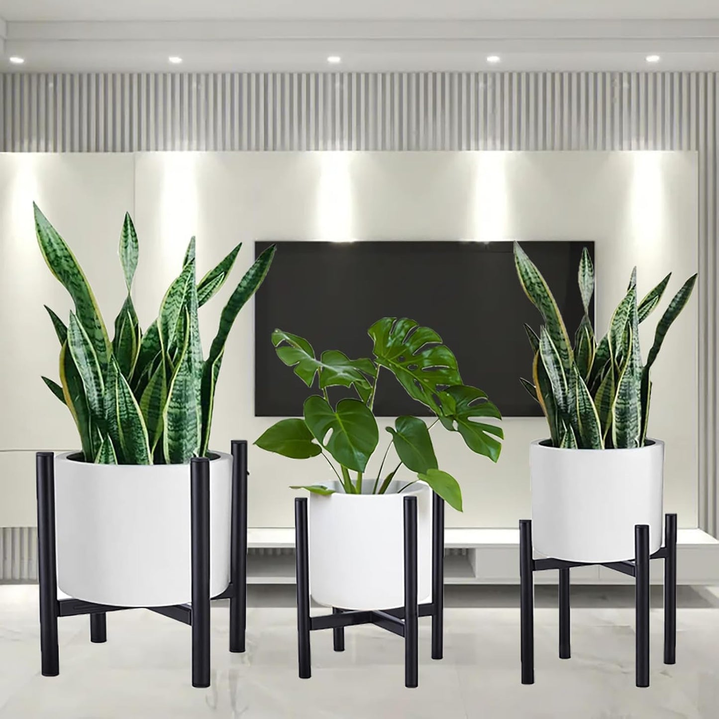 Plant Stand Indoor Adjustable, Metal Modern Plant Stands, Heavy Duty Stable Plant Pot Flower Holder Indoor Outdoor Corner, Black