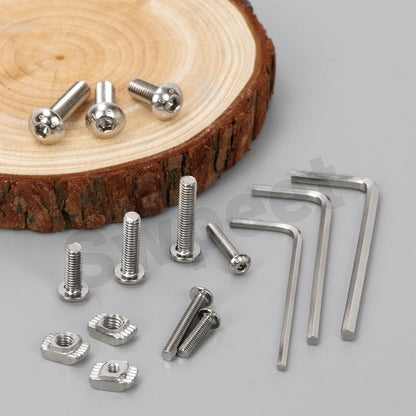 Swpeet 363Pcs M3 M4 M5 Nickel Plated T Nuts Screw with Hex Wrench Assortment Kit, T Slot Nut Hammer Head Fastener, Button Head Hex Socket Head Cap Bolts for 2020 Series Aluminum Profile Groove
