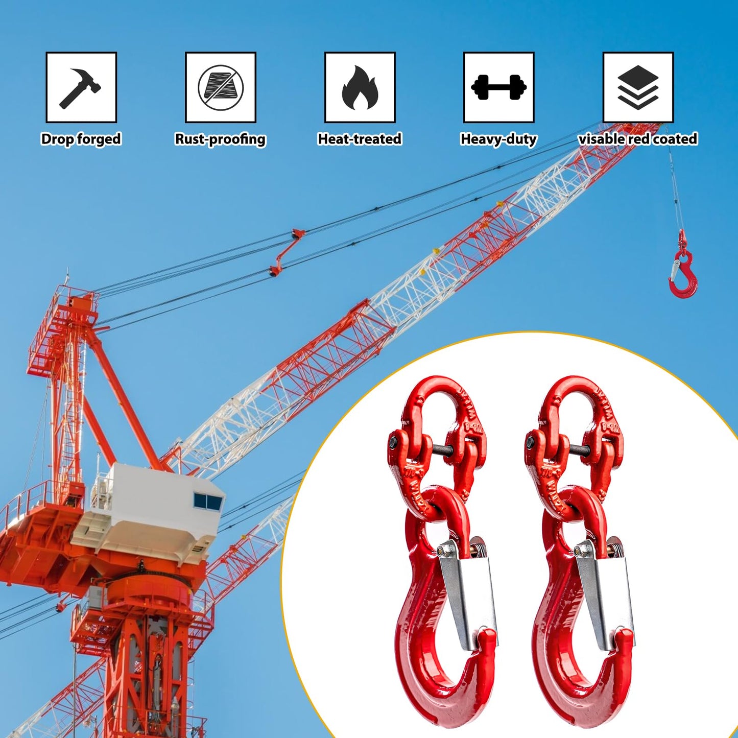 LZONEY 2-Pack Heavy-Duty Slip Hook Eye Sling – for Caravan, Camper Trailer Safety Chain Connection & Extension, Factory Lifting, and Harbor Hoisting (2000 KG Working Load Limit)
