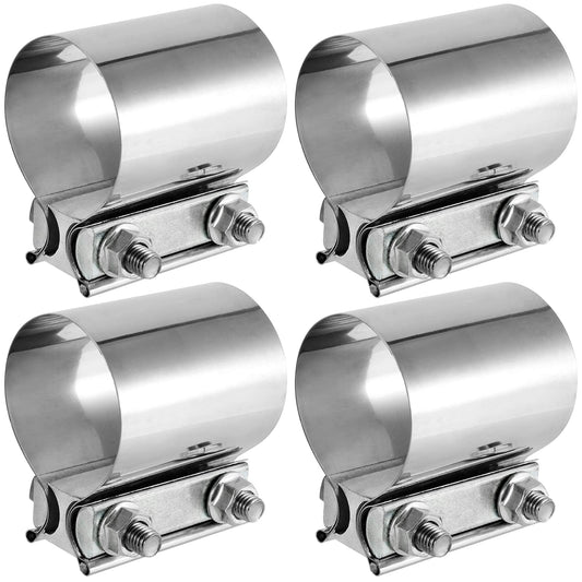 4 PCS 2.5 Inch Butt Joint Exhaust Band Clamp Sleeve, 2 1/2 Inch Stainless Steel Exhaust Clamp for Exhausts, Mufflers, Downpipes