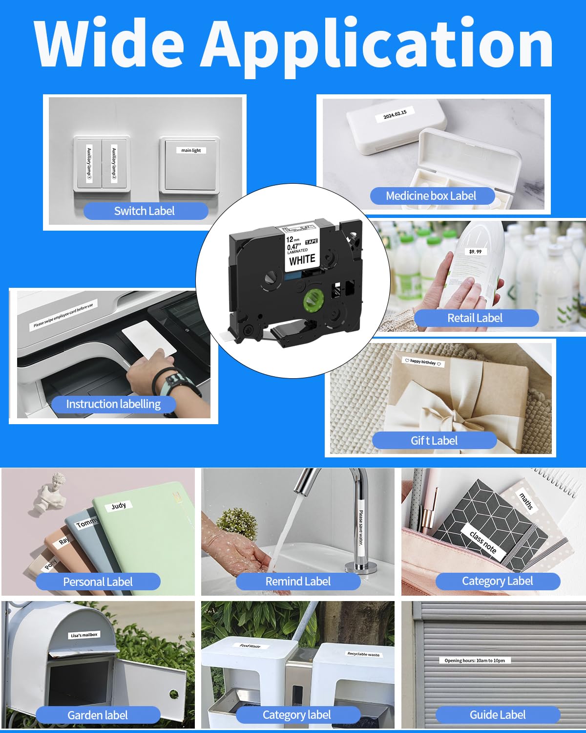 5PK Tze-231 PTH110 D210 Label Maker Tape 12mm Compatible with Brother P Touch Label Tape 12mm Tze231, Compatible for Brother P-Touch PT-D200 D220 D400AD H110 H200BP D600 1230, Tze Tz 12 mm 0.47 White