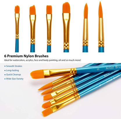Ohuhu Watercolor Paint Set 24 Premium Quality Art Watercolors Painting Kit (12 ml, 0.42 oz.) with 6 Painting Brushes for Artists, Students Beginners for Landscape Painting