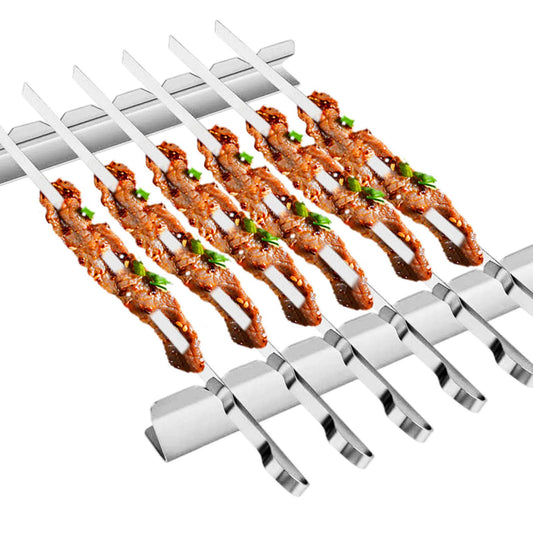 Barbecue Skewer, BearMoo 17” Stainless Steel Shish Kabob Skewers – 0.35” Width Flat BBQ Metal Skewers for Grilling (Set of 6 Skewers + 2 Grill Racks + 1 Handy Storage)