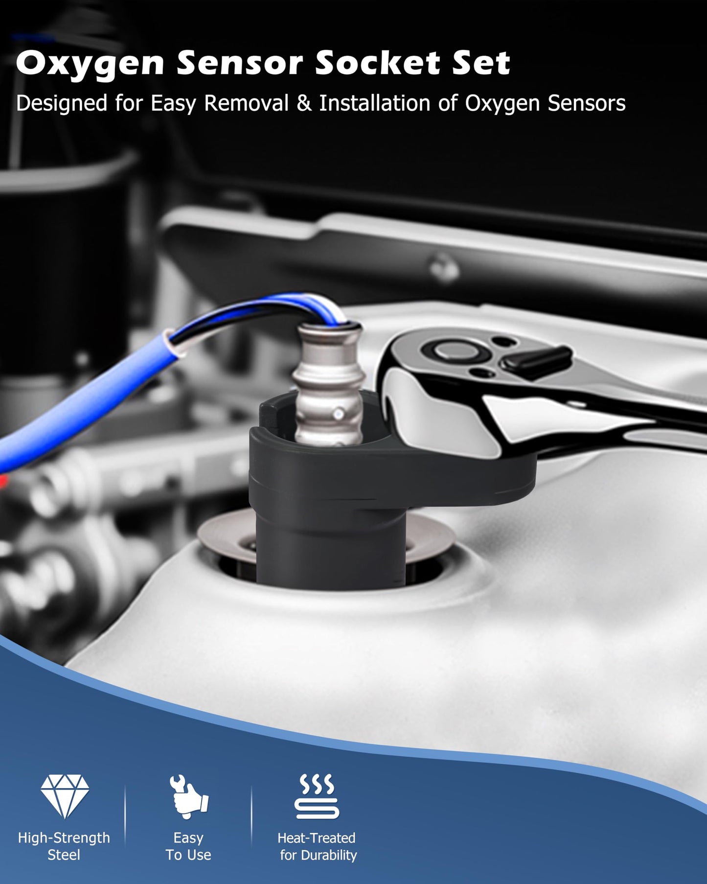 DAYUAN 5 pcs O2 Oxygen Sensor Socket Set Oxygen Sensor Remover Tool and Thread Chaser Set