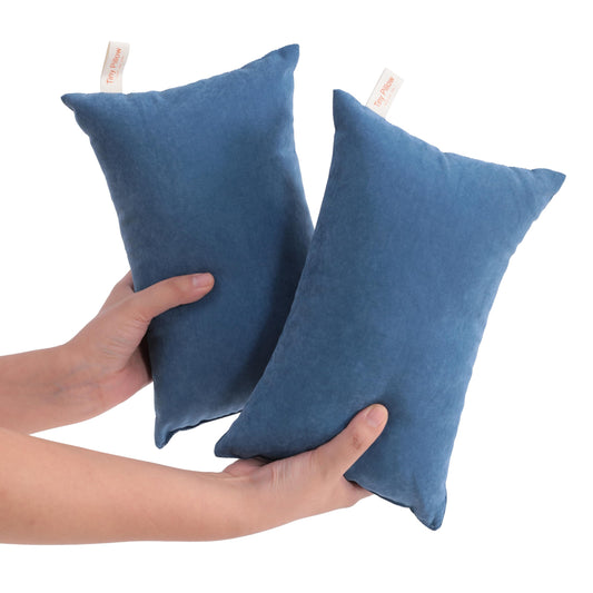 NTBAY 2 Pack Tiny Pillows, 11"x7" Microfiber Mini Pillows for Travel, Pets, Soft Machine Washable Small Pillows for Neck, Wrist, Lumbar and Knee, Denim Blue