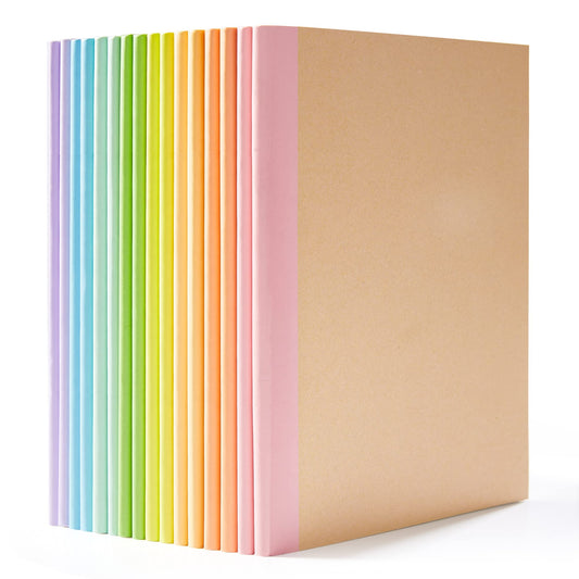 feela 16 Pack Composition Notebook Bulk, Kraft Cover Lined Blank College Ruled Travel Journals with Pastel Color Spine for Women Students Office, 60 Pages, 8.3”x 5.5”, A5, 8 Pastel Colors