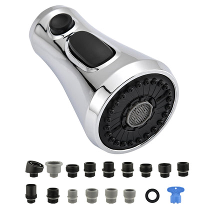 OJODJFAS Kitchen Faucet Head Replacement Polished Chrome,Universal ABS Sink Faucet Head,3 Function Pull Down Spray Nozzle with 15 Adapter,Fits Moen,Delta,Kohler,WEWE,Grohe American Standard Faucet