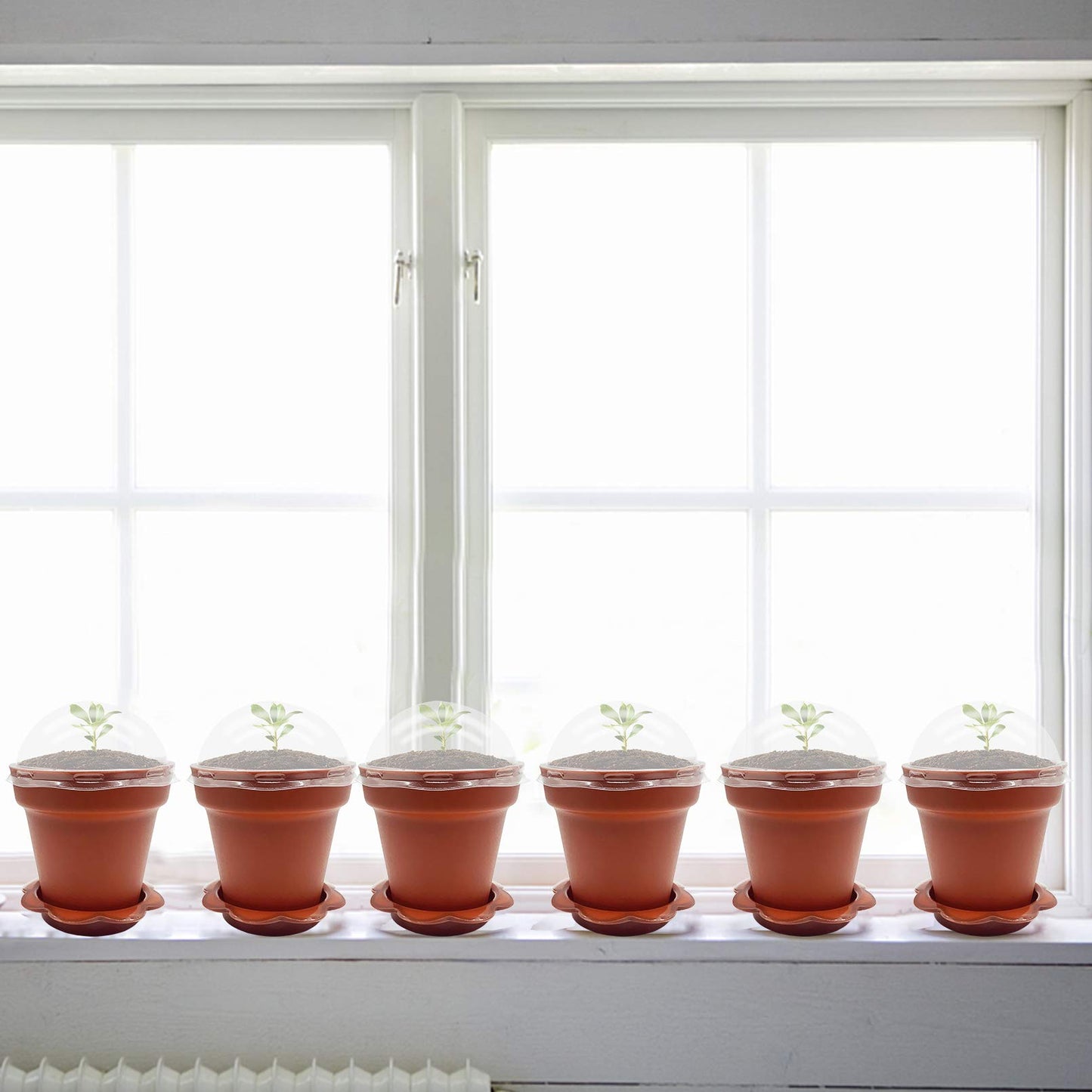 30 Pieces Cupcake Plant Pots with Humidity Dome Shape Small Plastic Flower Pots with Saucers and Shovel for Indoor Outdoor Seedling Succulent Vegetables