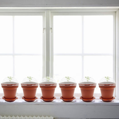 30 Pieces Cupcake Plant Pots with Humidity Dome Shape Small Plastic Flower Pots with Saucers and Shovel for Indoor Outdoor Seedling Succulent Vegetables