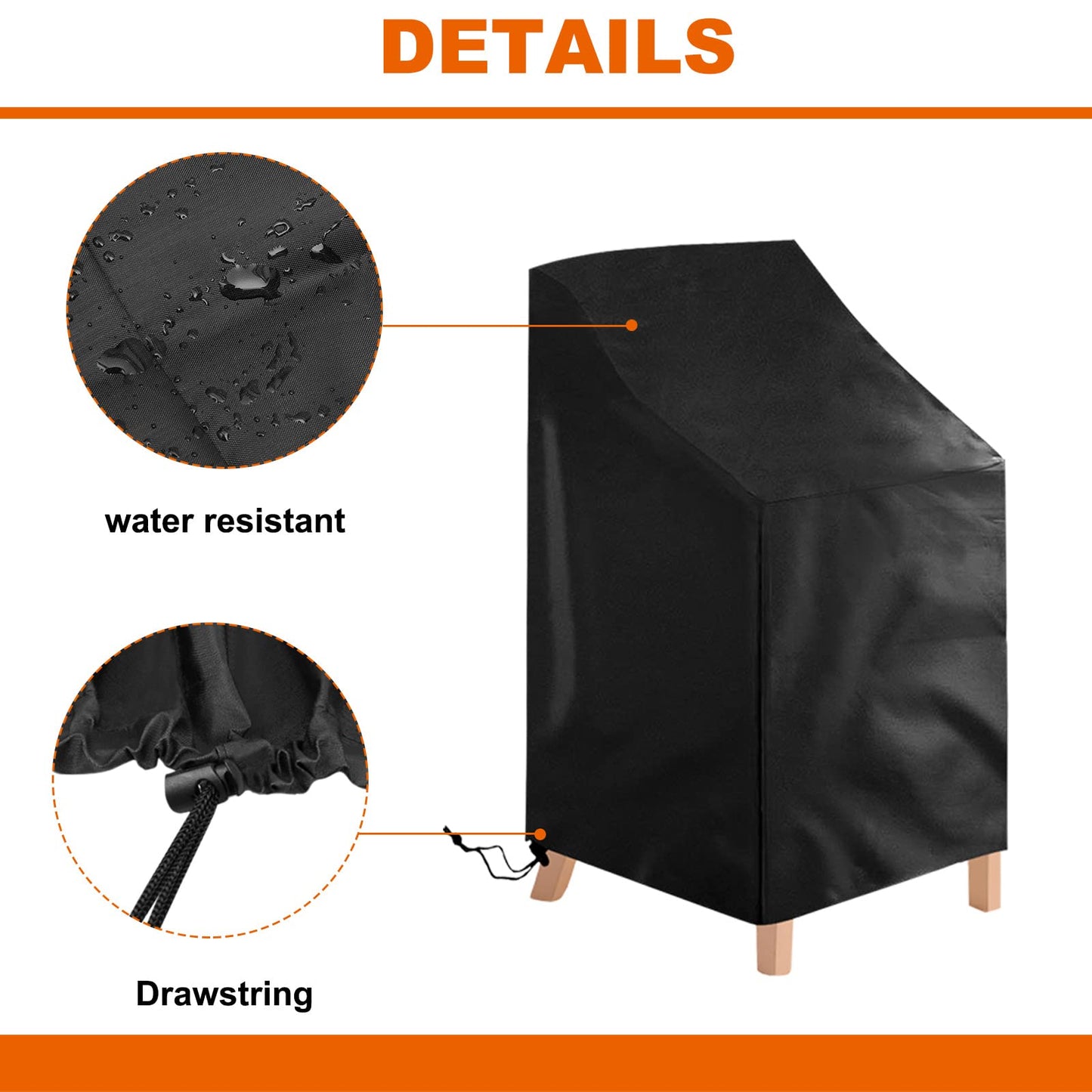 Uranshin 2 Pack Patio Chair Cover, Waterproof, Black, Oxford Cloth, 25.2"L x 25.2"W x 47.24"H