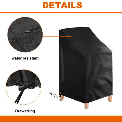 Uranshin 2 Pack Patio Chair Cover, Waterproof, Black, Oxford Cloth, 25.2"L x 25.2"W x 47.24"H