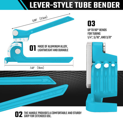 DURATECH Tube Bender, Pipe Bender, 3-IN-1, 1/4", 5/16", 3/8", for Copper, Brass, Aluminum and Thin Steel Pipes, Blue