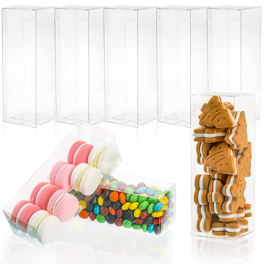 Peohud 80 Pcs Clear Favor Boxes, 2"x2"x6" Transparent Candy Gift Cube Boxes, Plastic Macaron Chocolate Packing Boxes for Wedding Favors, Birthday Party, Bridal Shower