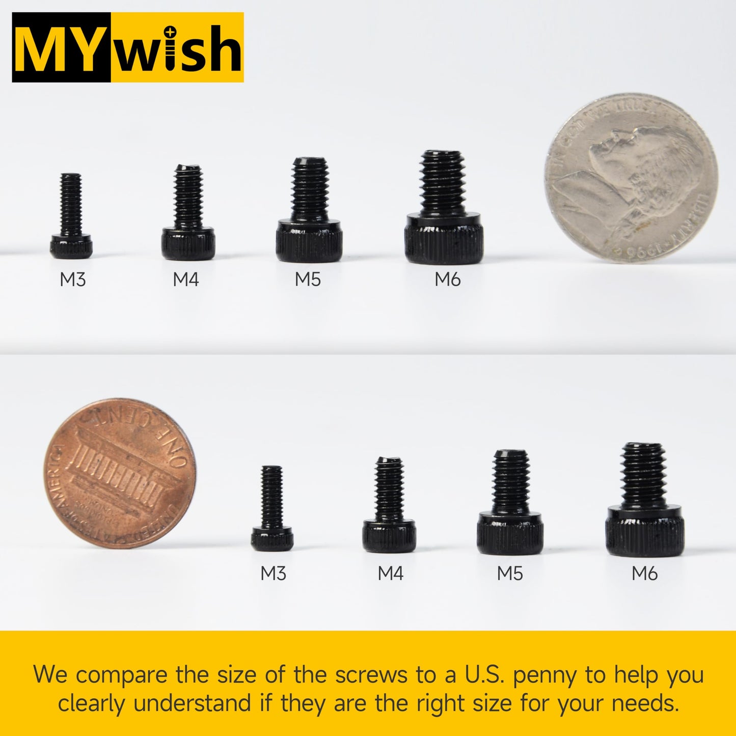 Mywish 900Pcs M3 M4 M5 M6 Metric Screws Assortment, Grade 12.9 Alloy Steel, Nuts and Bolts Hex Socket Head Cap Metric Bolts & Nuts & Flat Washers Kit, Black Zinc Plated, Anti Rust Machine Screws