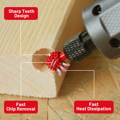 EZARC Tungsten Carbide Rotary Burr, 1/8’’ Shaft Ball Tip Wood Carving Bit, Very Coarse Engraving & Material Removal Tool with Storage Case