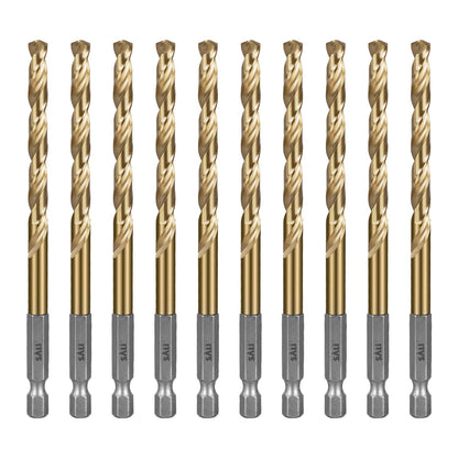SALI Cobalt Drill Bit Set 10 Pack 1/4 Inch High Speed Steel Jobber Drill Bits with 1/4" Hex Shank for Quick Chucks Twist Drill Bits for Hardwood, Aluminum, Metal, Copper, Alloyed Steel