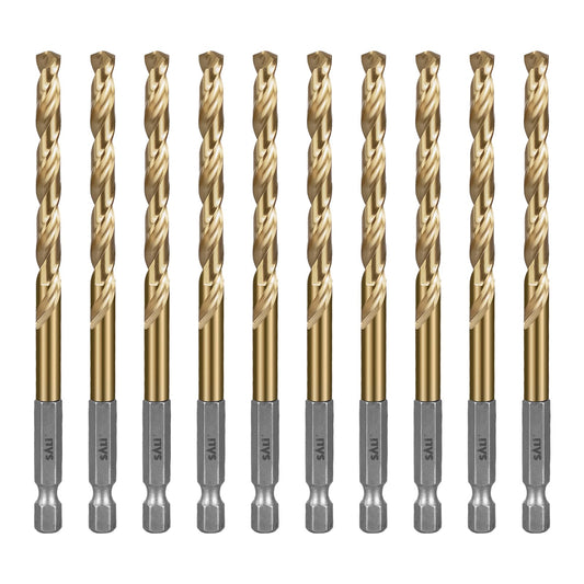 SALI Cobalt Drill Bit Set 10 Pack 1/4 Inch High Speed Steel Jobber Drill Bits with 1/4" Hex Shank for Quick Chucks Twist Drill Bits for Hardwood, Aluminum, Metal, Copper, Alloyed Steel