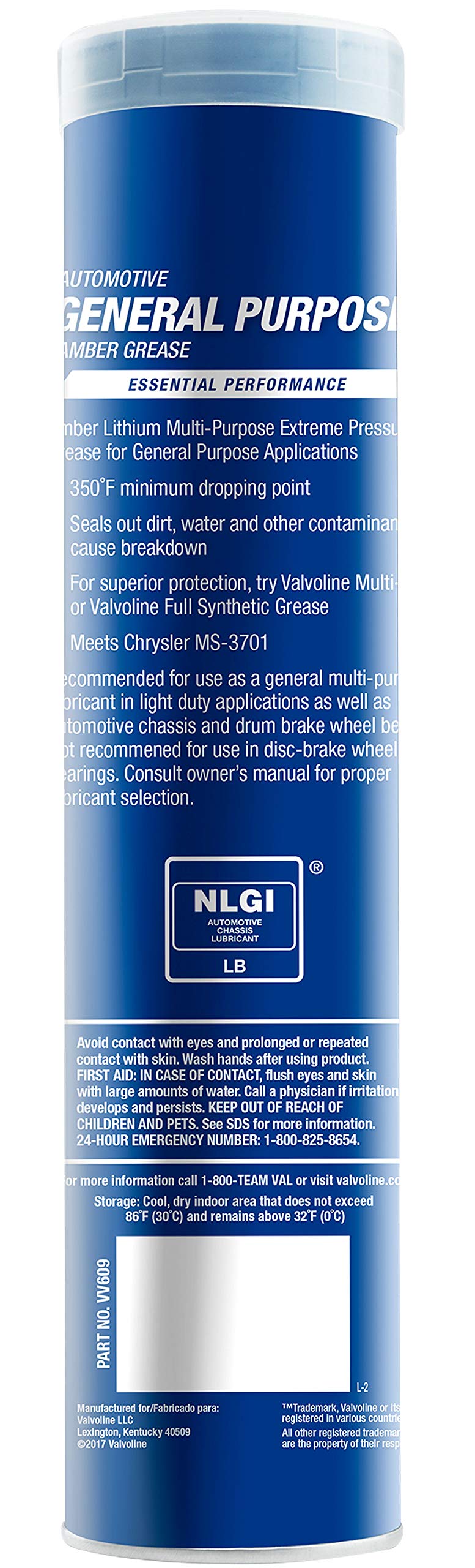 Valvoline VV609 General Multi-Purpose Grease 14.1 OZ Cartridge