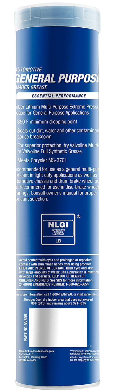 Valvoline VV609 General Multi-Purpose Grease 14.1 OZ Cartridge