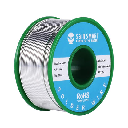 SainSmart 0.8mm Lead Free Solder Wire with Rosin2 Sn97 Cu0.7 Ag0.3, Tin Wire Solder for Electrical Soldering (100g /0.22lbs)