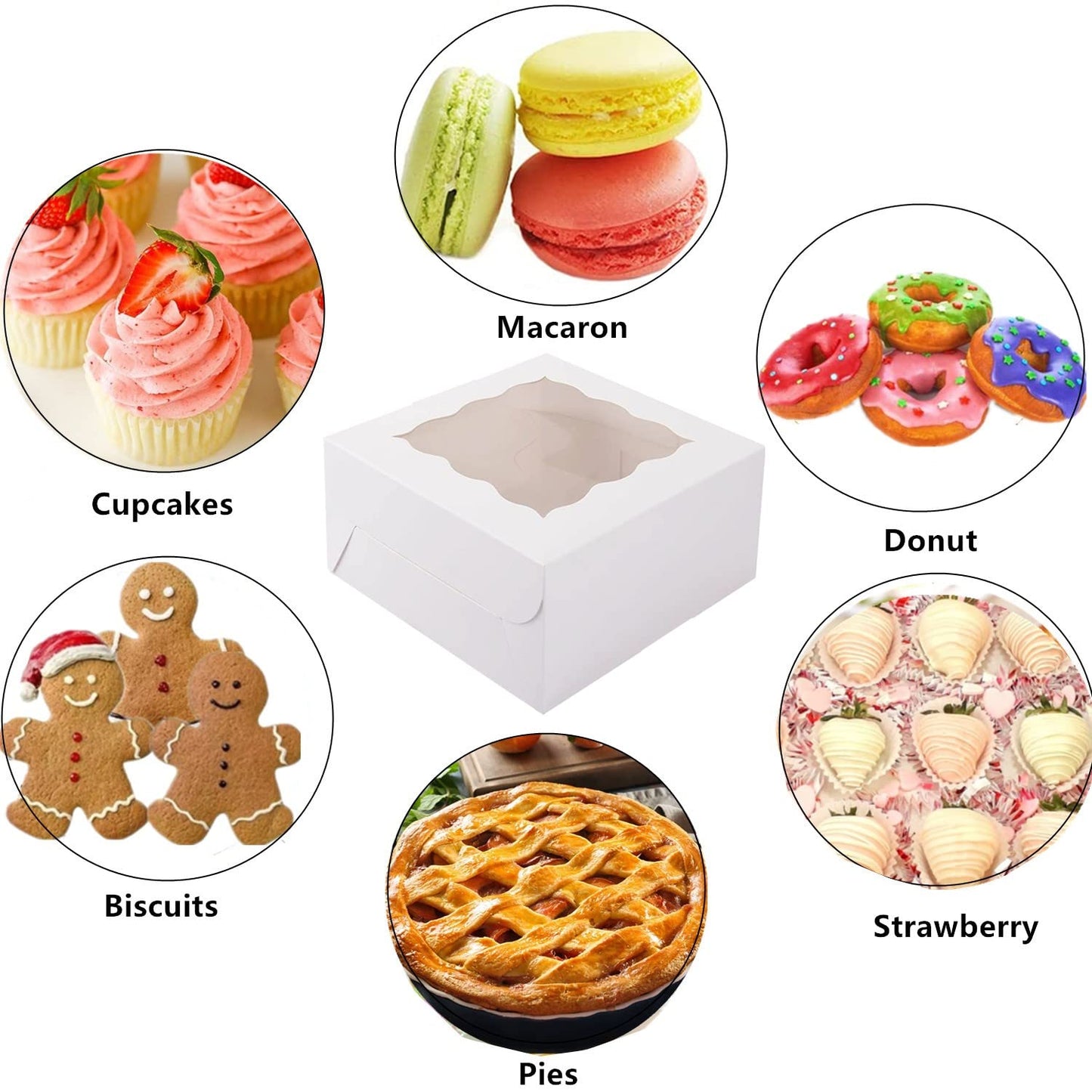 GUIFIER 30 Pieces 6 inch Bakery Box with Window, Small Cake Boxes, Cookie Boxes 6x6x3 in, Single Pastry Box, Paper Treat Brownie Boxes Gift Boxes for Cakes, Cookies, Cupcakes, Pies, Donuts (White)