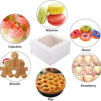 GUIFIER 30 Pieces 6 inch Bakery Box with Window, Small Cake Boxes, Cookie Boxes 6x6x3 in, Single Pastry Box, Paper Treat Brownie Boxes Gift Boxes for Cakes, Cookies, Cupcakes, Pies, Donuts (White)