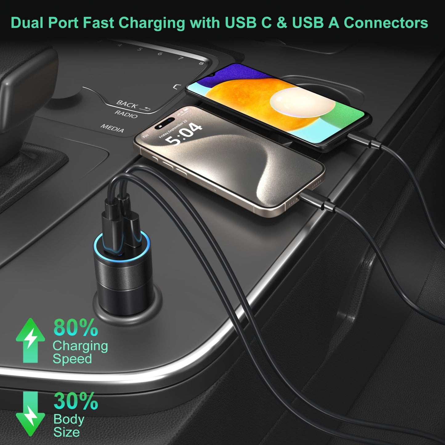 5-Pack Car Charger USB C Fast Charger, Bangfun 36W Dual Port 12V USB C Car Phone Charger QC&PD 3.0 Fast Charging Cigarette Lighter Adapter for iPhone 17 16 15 14 13 12 11 iPad,Samsung,Pixel,Android