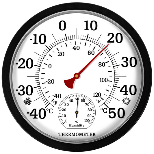 Outdoor Thermometers for Patio, 10'' Indoor Outdoor Thermometer Wireless, No Battery Needed Outside Thermometer for Home Garden Decorative (Black)