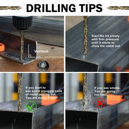SALI Cobalt Drill Bit Set 10 Pack 1/4 Inch High Speed Steel Jobber Drill Bits with 1/4" Hex Shank for Quick Chucks Twist Drill Bits for Hardwood, Aluminum, Metal, Copper, Alloyed Steel