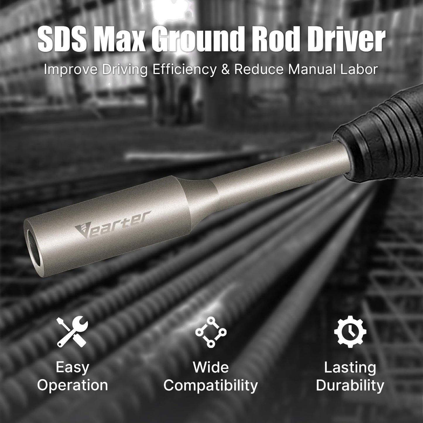 Vearter SDS MAX Shank T-Post Driver for 3/4'' Ground Rods, 40CrMo Steel Adapter Bits for All SDS-MAX Rotary Hammer Drill, Heavy Duty One-Piece Tool for Driving T-Posts, Fence Posts