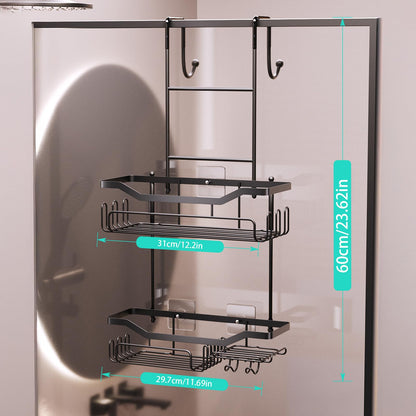 HapiRm Shower Caddy Hanging Over the Door, 2 Tier No Drilling Bathroom Shelf, Shower Shelf with Soap Holder, Waterproof Rust Resistant Bathroom Rack for Shampoo, Conditioner, Soap, Towel, Black