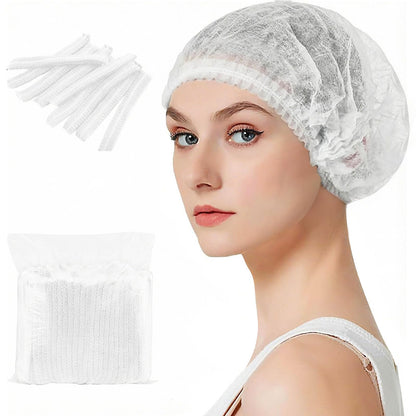 200 Pcs Disposable Hair Nets Food Service Hairnets Kitchen Hair Bun Bouffant Caps Filet Cheveux Non-Woven Elastic White Polypropylene Protective Shower Caps Massage Labs Salon 21"