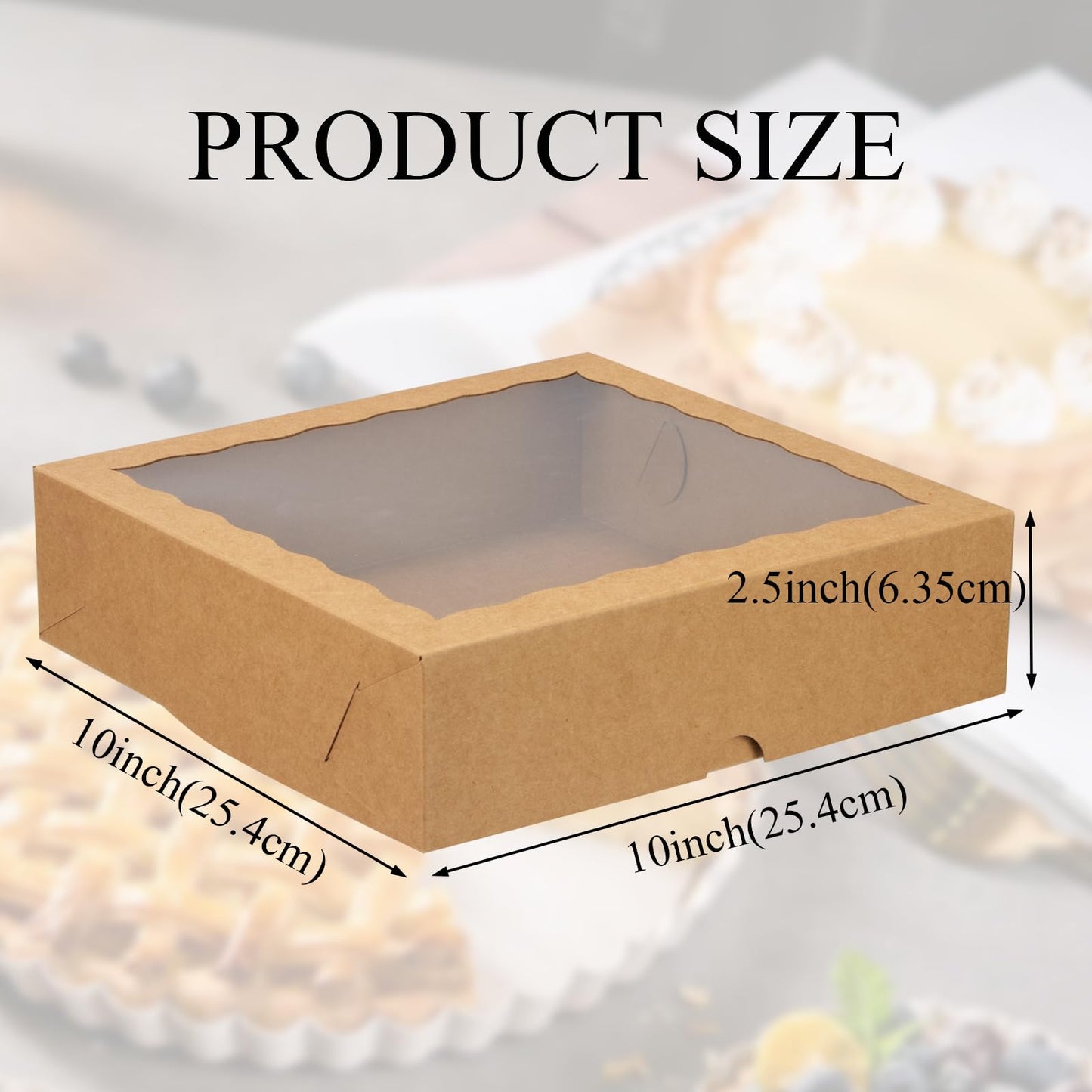 RomanticBaking 24pcs 10x10x2.5 Inches Brown Bakery Boxes with Window Cookies Boxes Pie Boxes Chocolate Covered Strawberries Boxes Cakesicle Browines Box for Christmas Valentine's Day