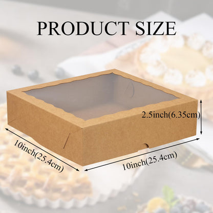 RomanticBaking 24pcs 10x10x2.5 Inches Brown Bakery Boxes with Window Cookies Boxes Pie Boxes Chocolate Covered Strawberries Boxes Cakesicle Browines Box for Christmas Valentine's Day