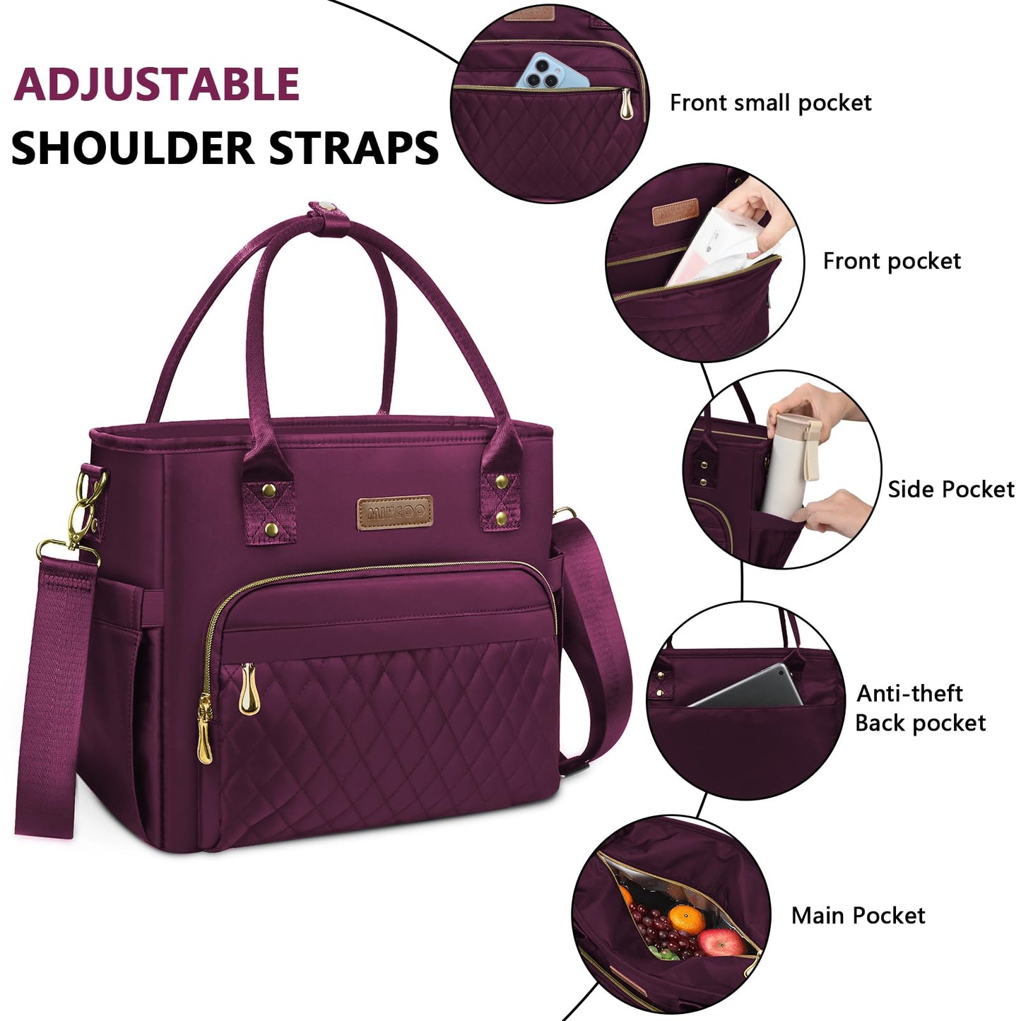 Lunch Bag Lunch Box Women - Leakproof Insulated Lunch Cooler Bag for Women - Large Lunch Tote Bags Adults