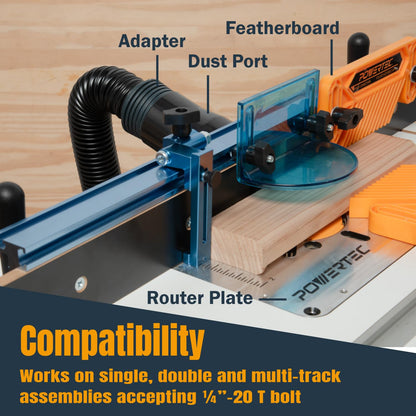 POWERTEC 1" to 3-1/2" Adjustable Flip Stop, Patent Pending Curved-Based T Track Stop for Miter Saw, Table Saw, Drill Press, Router Table, Miter Gauge, T Track Accessories for Woodworking (72043)