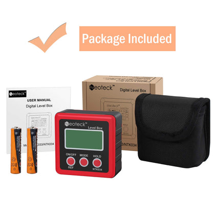 Neoteck Digital Angle Finder Digital Angle Gauge with LCD Backlight Protractor IP54 Waterproof Inclinometer Level Box for Bevel Angle of Miter Saw Automobile Test and Repair and Woodworking-Red