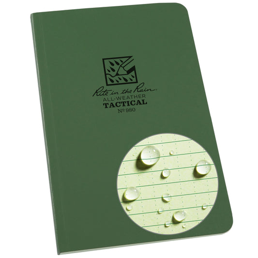 Rite in the Rain Weatherproof Green Book, 4.625” x 7”, Tactical Green Soft Cover, Universal Pattern with Army Reference Material (No. 980)