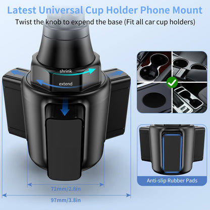 Cup Phone Mount for Car, [Upgraded Version] Universal Cup Phone Cradle Holder with Long and Adjustable Neck, Friendly Compatible with Cell Phone iPhone, Sam-Sung, Google and All Smartphones