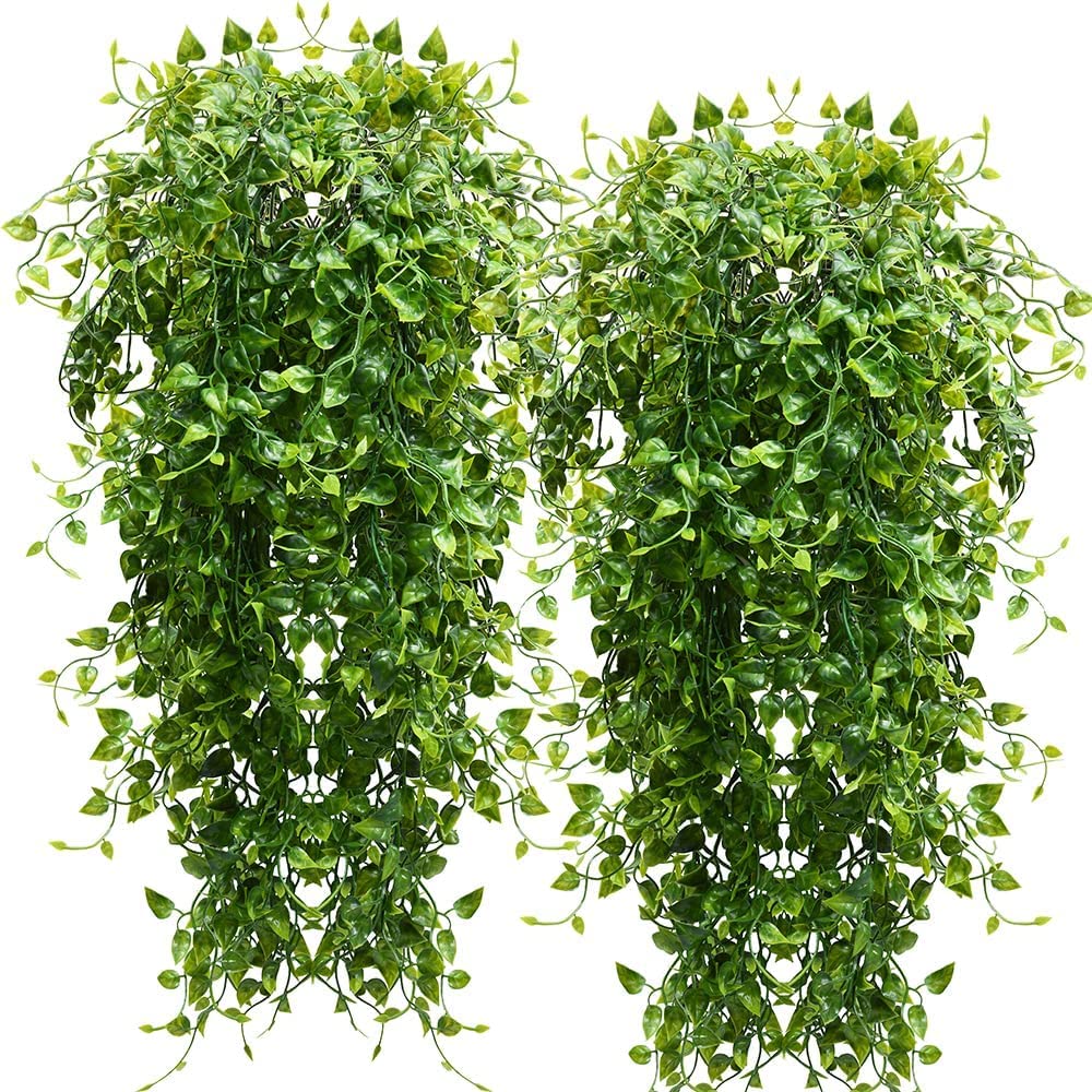 RECUTMS 4 Pcs Artificial Hanging Eucalyptus Greenery Plants 33Inch Fake Wall Swags Plant Faux Leaves Ivy UV Resistant Pothos Indoor Outdoor Home Garden Wedding Jungle Party Patio Spring Easter Decor