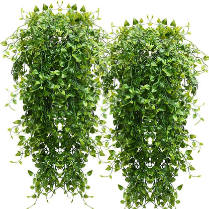 RECUTMS 4 Pcs Artificial Hanging Eucalyptus Greenery Plants 33Inch Fake Wall Swags Plant Faux Leaves Ivy UV Resistant Pothos Indoor Outdoor Home Garden Wedding Jungle Party Patio Spring Easter Decor