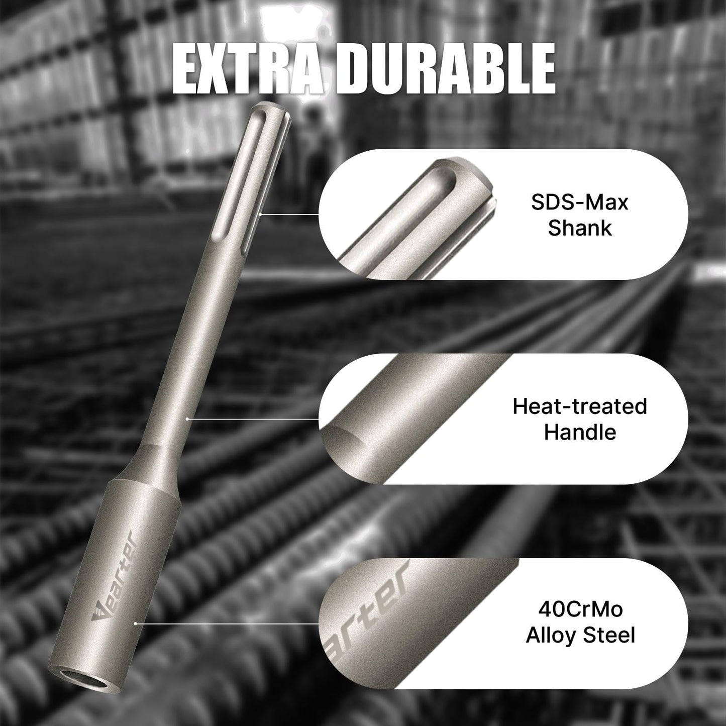 Vearter SDS MAX Shank T-Post Driver for 3/4'' Ground Rods, 40CrMo Steel Adapter Bits for All SDS-MAX Rotary Hammer Drill, Heavy Duty One-Piece Tool for Driving T-Posts, Fence Posts