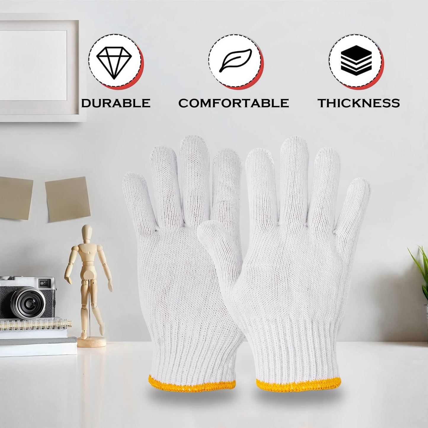 24 Pairs Work Gloves Garden Gloves Men Women White Cotton Safety Glove Liner for BBQ Cooking Industry Warehouse Construction