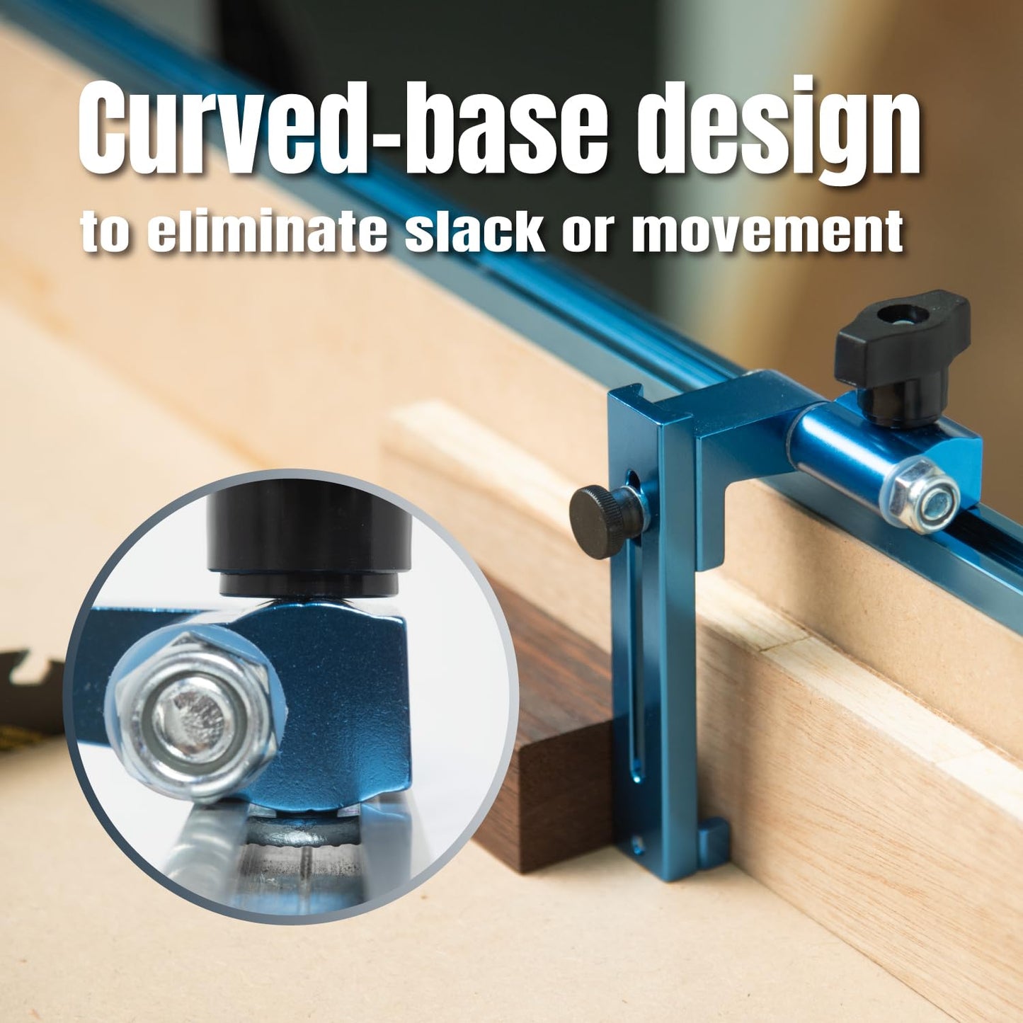POWERTEC 1" to 3-1/2" Adjustable Flip Stop, Patent Pending Curved-Based T Track Stop for Miter Saw, Table Saw, Drill Press, Router Table, Miter Gauge, T Track Accessories for Woodworking (72043)